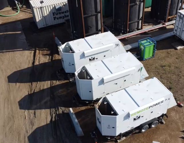 Aerial view of three paralleled Remote Power units at an industrial site